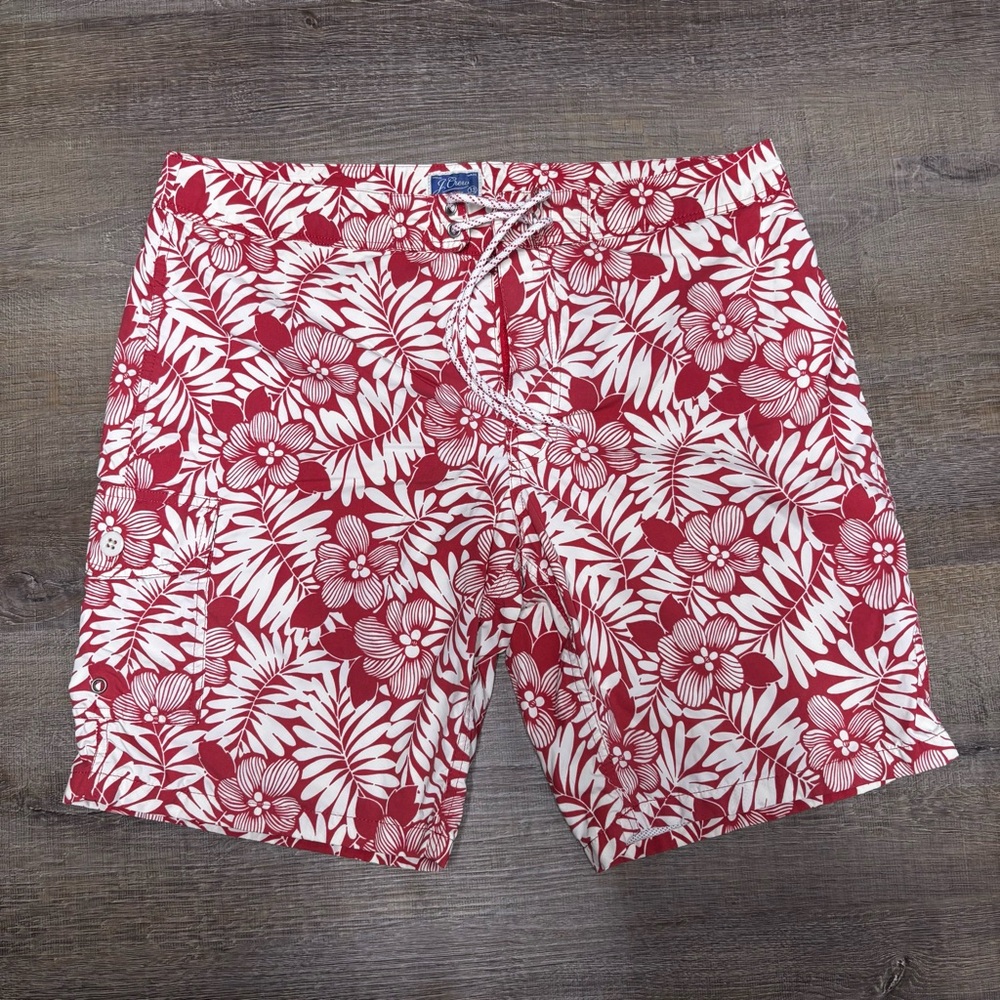 J. Crew Red and White Floral Board Shorts
